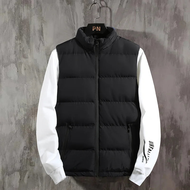 Mens Vest Jacket Warm Sleeveless Jackets Winter Waterproof Zipper Coat Autumn Stand-up Collar Casual Waistcoat Brand Clothing